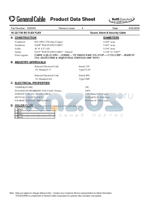 E3004S datasheet - 4C 22 7/30 BC FLEX FLEX Sound, Alarm & Security Cable