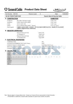 E3012S datasheet - 12C 22 7/30 BC FLEX FLEX Sound, Alarm & Security Cable