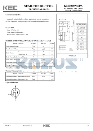 KMB060N60PA datasheet - N CHANNEL MOS FIELD EFFECT TRANSISTOR