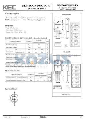 KMB060N60PA_08 datasheet - N CHANNEL MOS FIELD EFFECT TRANSISTOR