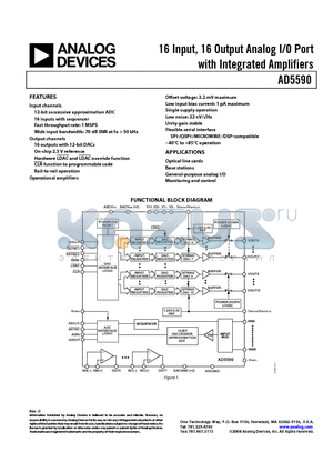 AD5590 datasheet - 16 Input, 16 Output Analog I/O Port with Integrated Amplifiers