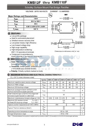 KMB110F datasheet - Schottky Surface Mount Flat Bridge Rectifier