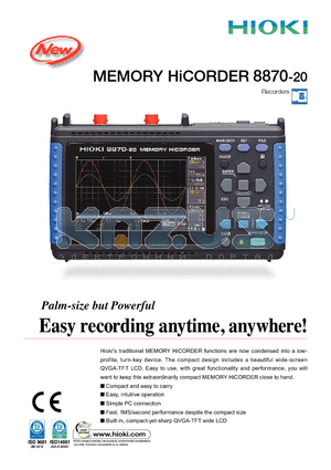 8870-20 datasheet - MEMORY HiCORDER