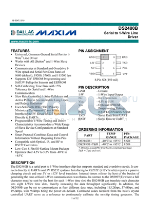 DS2480B datasheet - Serial to 1-Wire Line Driver