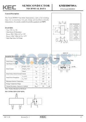 KMB3D0P30SA datasheet - P-Ch Trench MOSFET