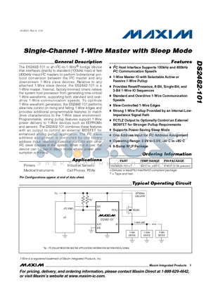 DS2482-101_12 datasheet - Single-Channel 1-Wire Master with Sleep Mode