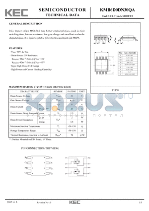 KMB6D0DN30QA datasheet - Dual N-Ch Trench MOSFET