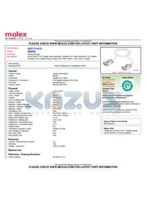 88741-9010 datasheet - MicroCross DVI Digital Visual Interface, Shielded I/O Cable Assembly: DVI-Digital/ Analog-to-DVI-Digital/Analog, Single Link TMDS, Black, 3.0m (9.84) Length