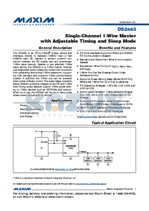 DS2483 datasheet - Single-Channel 1-Wire Master with Adjustable Timing and Sleep Mode