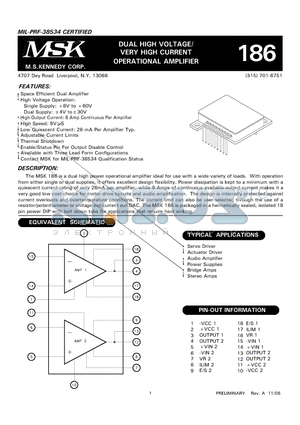 186ED datasheet - DUAL HIGH VOLTAGE/VERY HIGH CURRENT OPERATIONAL AMPLIFIER
