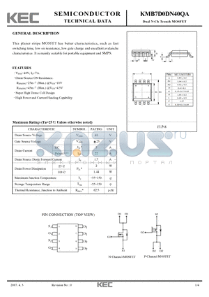 KMB7D0DN40QA datasheet - Dual N-Ch Trench MOSFET