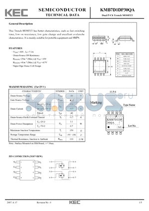 KMB7D1DP30QA datasheet - Dual P-Ch Trench MOSFET
