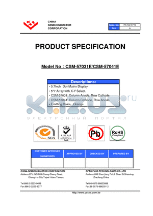 CSM-57031E datasheet - 0.7Inch Dot-Matrix Display