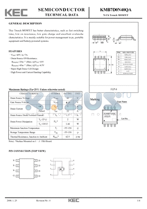 KMB7D0N40QA datasheet - N-Ch Trench MOSFET