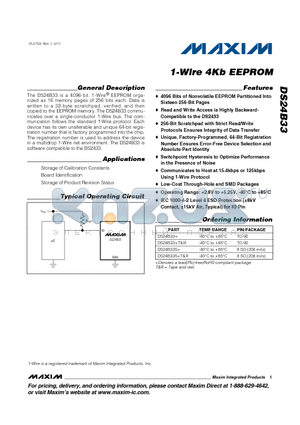 DS24B33 datasheet - 1-Wire 4Kb EEPROM