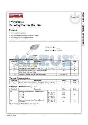 FYP2010DN_09 datasheet - Schottky Barrier Rectifier