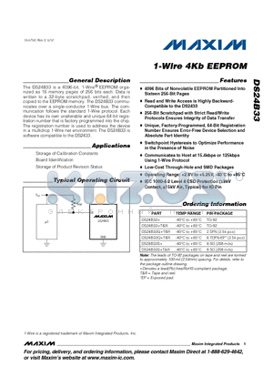 DS24B33 datasheet - 1-Wire 4Kb EEPROM