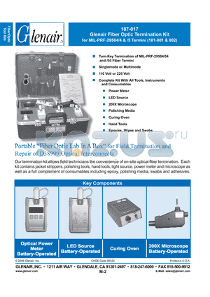 187-017110SM datasheet - Glenair Fiber Optic Termination Kit