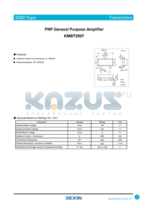 KMBT2907 datasheet - PNP General Purpose Amplifier