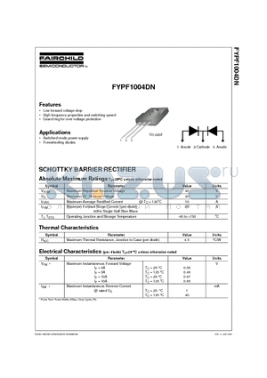 FYPF1004DN datasheet - SCHOTTKY BARRIER RECTIFIER