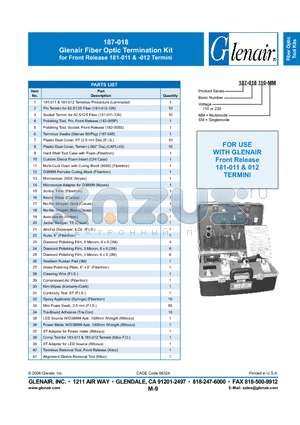187-018220SM datasheet - Glenair Fiber Optic Termination Kit