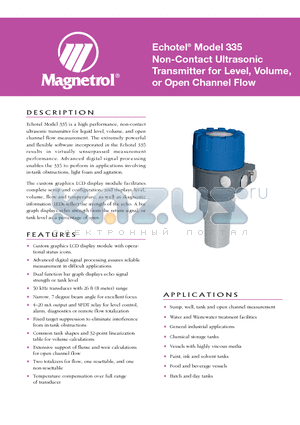 335-AD1A-G5P datasheet - Echotel^ Model 335 Non-Contact Ultrasonic Transmitter for Level, Volume, or Open Channel Flow