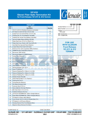 187-018220MM datasheet - Glenair Fiber Optic Termination Kit