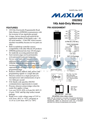 DS2502 datasheet - 1Kb Add-Only Memory