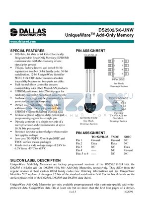 DS2502 datasheet - 1 kbit Add-Only Memory