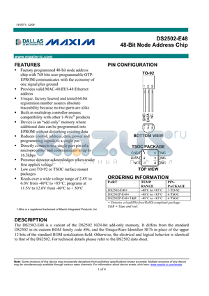 DS2502-E48+ datasheet - 48-Bit Node Address Chip