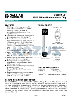 DS2502-E64 datasheet - IEEE EUI-64 Node Address Chip