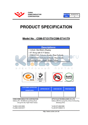 CSM-57141T9 datasheet - 1.2Inch Dot-Matrix Display