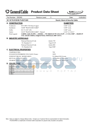 E3036S datasheet - 6C 18 7/0.0152 BC FLEX FLEX Sound, Alarm & Security Cable