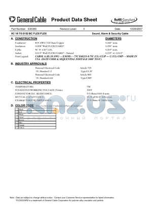 E3038S datasheet - 8C 18 7/0.0152 BC FLEX FLEX Sound, Alarm & Security Cable