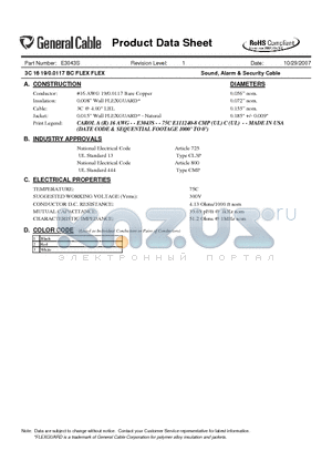 E3043S datasheet - 3C 16 19/0.0117 BC FLEX FLEX Sound, Alarm & Security Cable