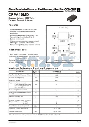 CFPA10MD datasheet - Glass Passivated Sintered Fast Recovery Rectifier