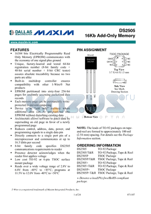 DS2505P datasheet - 16Kb Add-Only Memory