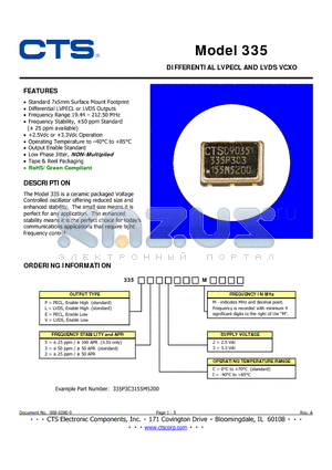 335E3C2M datasheet - DIFFERENTIAL LVPECL AND LVDS VCXO