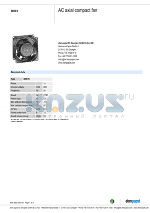8880N datasheet - AC axial compact fan