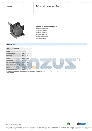 8880TA datasheet - AC axial compact fan