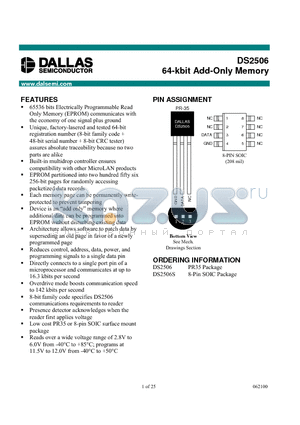 DS2506 datasheet - 64-kbit Add-Only Memory