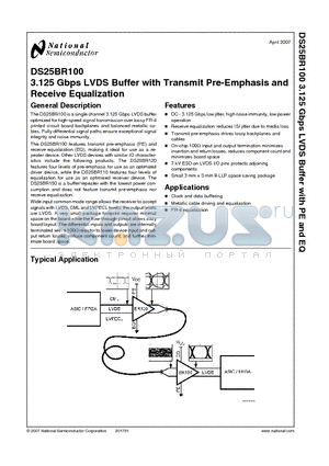 DS25BR100 datasheet - 3.125 Gbps LVDS Buffer with Transmit Pre-Emphasis and Receive Equalization