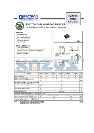 KMD20S datasheet - SCHOTTKY BARRIER BRIDGE RECTIFIER  VOLTAGE RANGE 20 TO 60 Volts CURRENT 1.0 Ampere