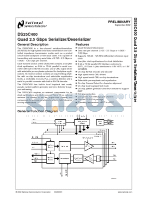 DS25C400TUT datasheet - Quad 2.5 Gbps Serializer/Deserializer