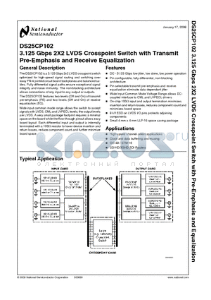 DS25CP102 datasheet - 3.125 Gbps 2X2 LVDS Crosspoint Switch with Transmit Pre-Emphasis and Receive Equalization