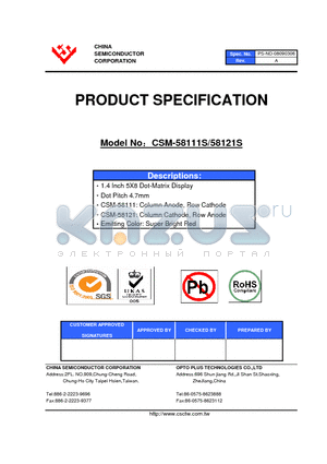 CSM-58111S datasheet - 1.4 Inch 5X8 Dot-Matrix Display