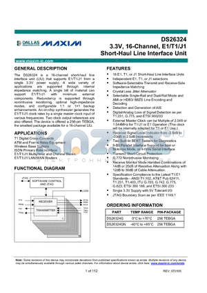 DS26324 datasheet - 3.3V, 16-Channel, E1/T1/J1 Short-Haul Line Interface Unit