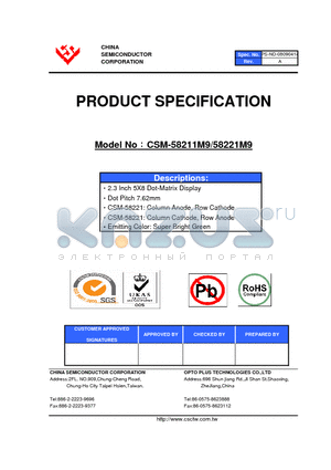 CSM-58211M9 datasheet - 2.3 Inch 5X8 Dot-Matrix Display