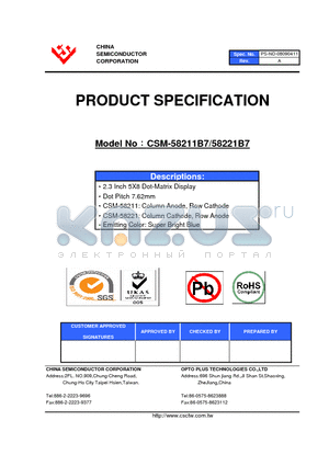 CSM-58211B7 datasheet - 2.3 Inch 5X8 Dot-Matrix Display