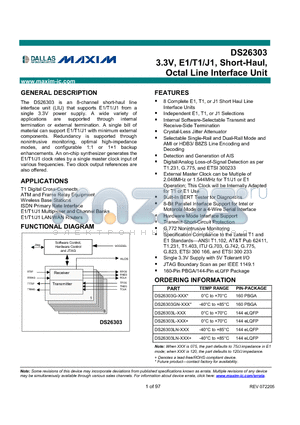 DS26303LN-75 datasheet - 3.3V, E1/T1/J1, Short-Haul, Octal Line Interface Unit